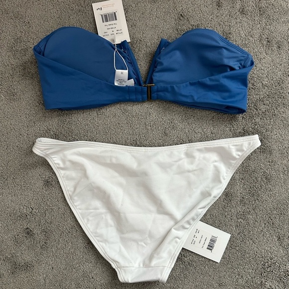 Andie Swim Bikini The Scala Top Strapless in Blue and Tropez Bottom White Medium - Picture 4 of 6